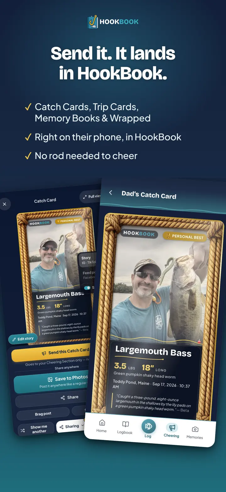 Send it. It lands in HookBook. A keepsake arriving for someone in your Cheering Section